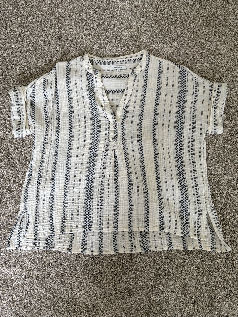 Madewell Striped V-Neck Tunic - Cream & Grey